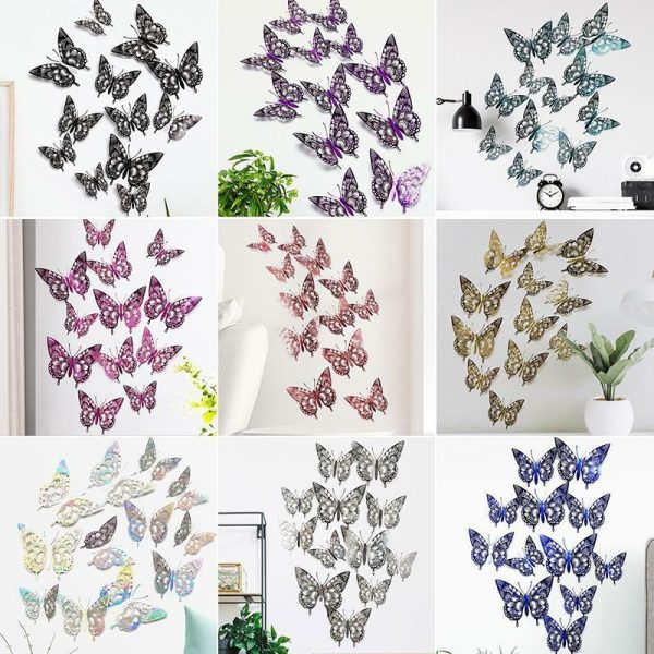 Curtain Decorative Accessories |   12Pcs/Set 3D Wall Stickers Hollow Butterfly For Kids Rooms Home Wall Decor Diy Fridge Stickers Living Room Decoration Curtain Decorative Accessories Curtain Decorative Accessories