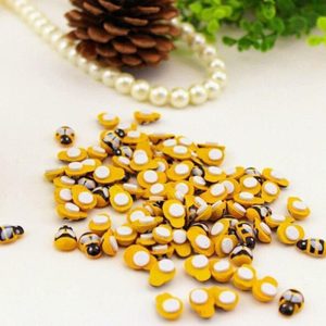 Ornaments |   100 Pcs Tiny Wooden Bee Embellishments Self-Adhesive Painted Flatback Bumble Bee Ornaments as the picture