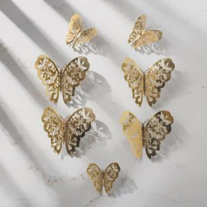 Ornaments |   12 Pcs 3D Hollow Wall Stickers Butterfly Fridge For Home Decoration New Ornaments gold