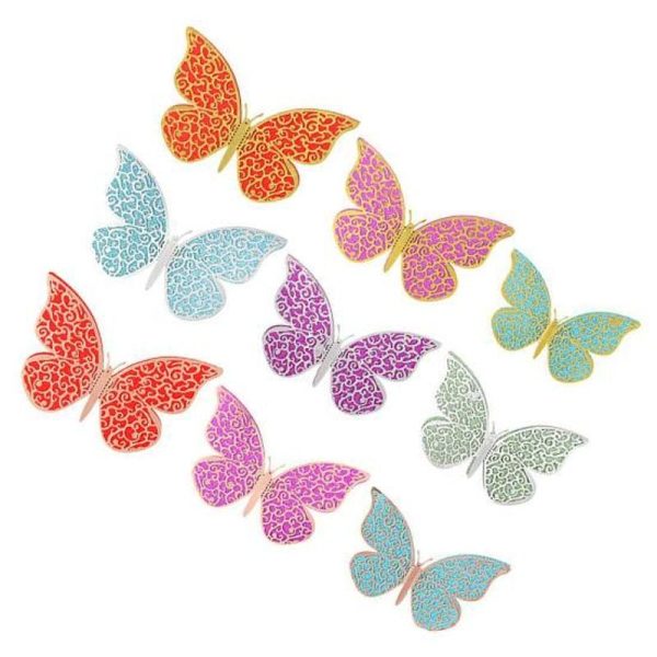 Ornaments |   12Pcs Lightweight Butterflies Decals Vivid Appearance Fashion Attractive 3D Wedding Party Stickers Ornaments golden