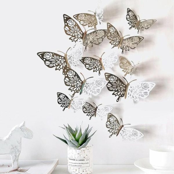 Ornaments |   12Pcs/Set 3D Butterfly Art Decal Wall Stickers/Magnetic Home Decor Room Decor Ornaments gold