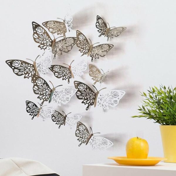 Ornaments |   12Pcs/Set 3D Butterfly Art Decal Wall Stickers/Magnetic Home Decor Room Decor Ornaments gold