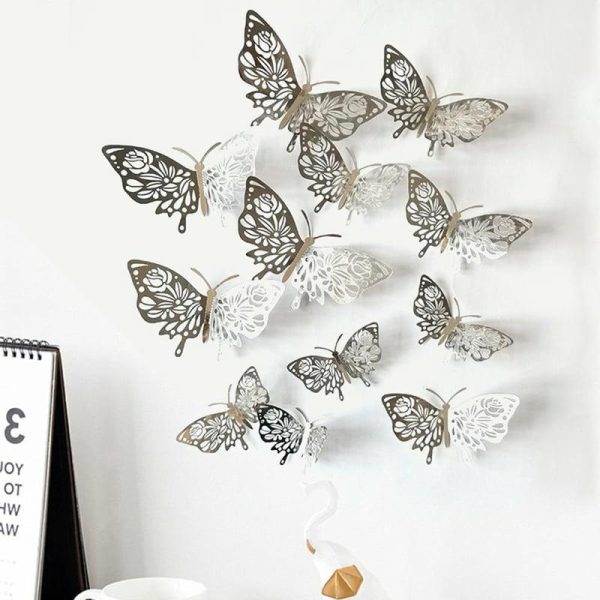 Ornaments |   12Pcs/Set 3D Butterfly Art Decal Wall Stickers/Magnetic Home Decor Room Decor Ornaments gold