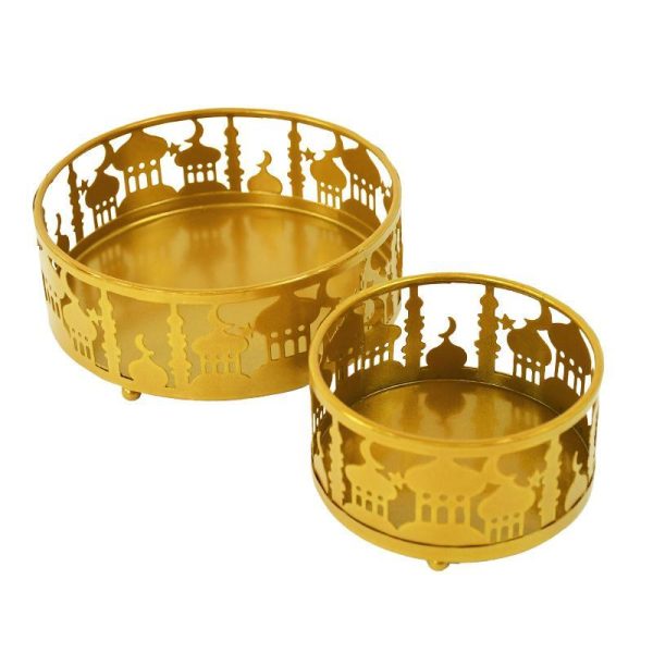 Ornaments |   3Pc/Set Mubarak Food Tray Ramadan Decoration Dessert Cake Stand Holder Home Islamic Muslim Party Decorations Ornaments gold