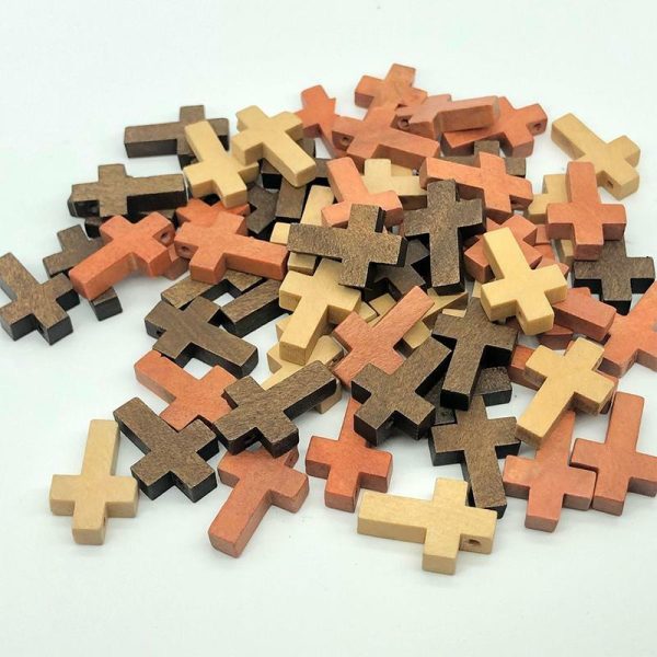 Ornaments |   50Pcs Cross Beads Wooden Decorations Pendant Jewelry Wood Diy Craft Supplies Ornaments beige