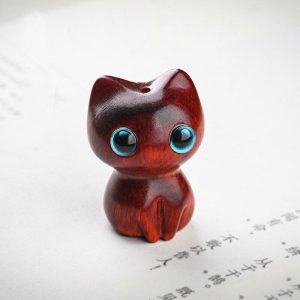 Ornaments |   Kawaii Cat Figurines Miniature Natural Ebony Wood Carving Carving Kitty Craft Table Ornament Cute Bedroom Decoration Birthday Gift Ornaments black