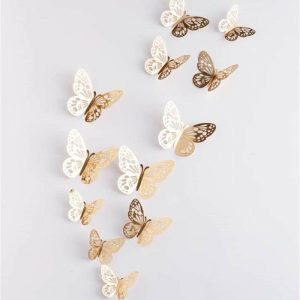 Ornaments |   (Nikita) 12 Pcs 3D Hollow Wall Stickers Butterfly Fridge For Home Decoration New Ornaments gold