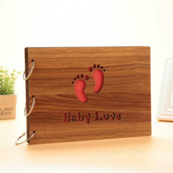 Photo Albums |   High-Grade 10-Inch Wood Carved Diy Album Wood Album Baby Life Album Creative Gift Photo Albums brown