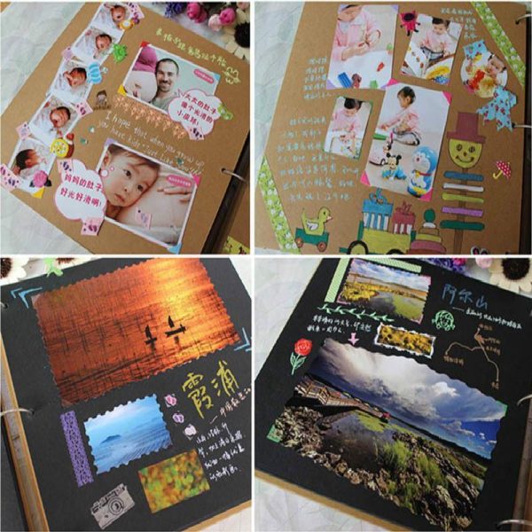 Photo Albums |   High-Grade 10-Inch Wood Carved Diy Album Wood Album Baby Life Album Creative Gift Photo Albums brown