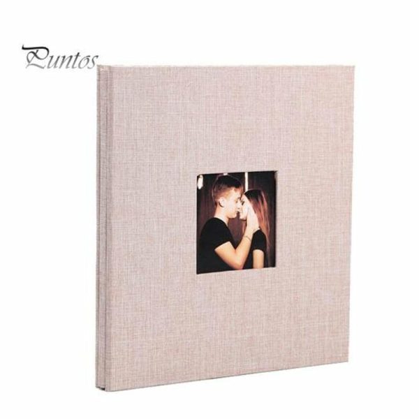 Photo Albums |   Photo Album 40 Pages Linen Cover Hardcover Reusable Sticky Stamp Collection Book Family Photos Storage Memory Book Scrapbook With Box Photo Albums beige