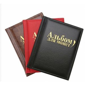 Photo Albums |   Wholesale Pu Leather Russian 250 Coin Collection Booklet Direct Insert Commemorative Coin Booklet Photo Albums black