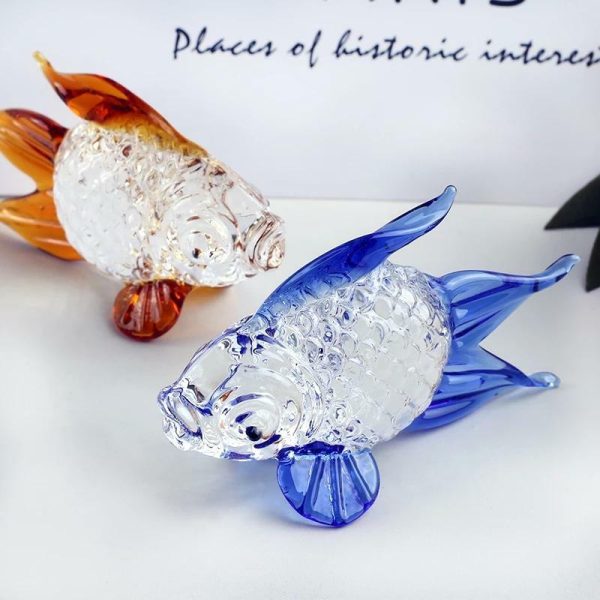 Statues & Sculptures |   Crystal Goldfish Miniature Figurine Handmade Glass Animal Crystal Craft Glass Home Decor Gift Fish Trinket Ornament Statues & Sculptures amber