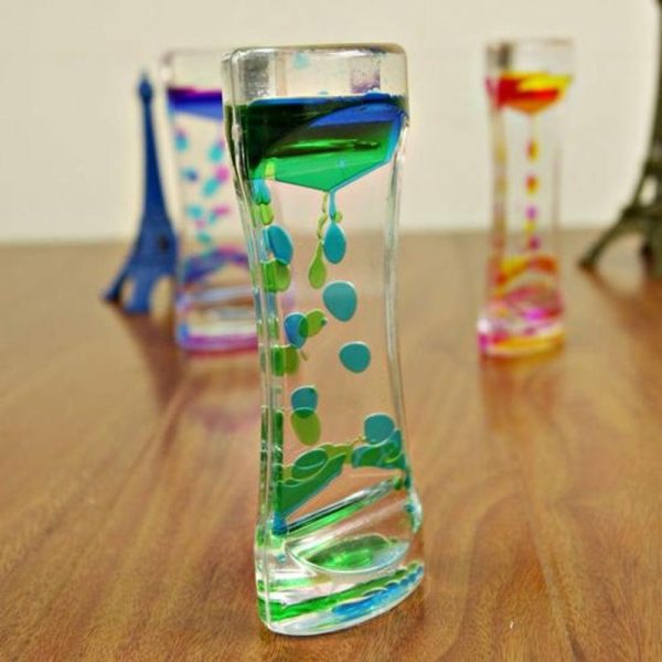 Statues & Sculptures |   Double Colors Oil Hourglass Liquid Floating Motion Bubbles Timer Desk Decors Statues & Sculptures green