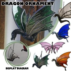 Statues & Sculptures |   Dragon Hanging Stained Suncatcher, Colored Stained Glass Window Hangings Suncatcher Dragon Craft Window Decor Home Indoordragon 5Ml Statues & Sculptures as the picture