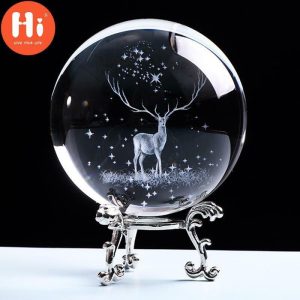 Statues & Sculptures |   Hi 3D Wapiti Ball Laser Engraved Glass Globe Crystal Ornament Miniature Reindeer Home Decor Christmas Decorationhi Statues & Sculptures gold