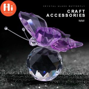 Statues & Sculptures |   Hi Pdto Crystal Glass Purple Flying Butterfly With Ball Figurine Ornament Home Decor Statues & Sculptures as the picture