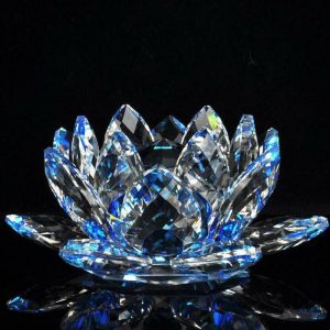 Statues & Sculptures |   Lotus Crystal Glass Figure Paperweight Ornament Feng Shui Decor Collection – Good Luck Arrangements Statues & Sculptures blue