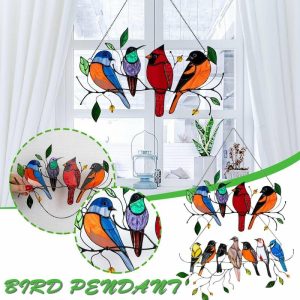 Statues & Sculptures |   Multicolor Birds On A Wire High Stained Suncatcher Window Panel Bird Series Statues & Sculptures as the picture