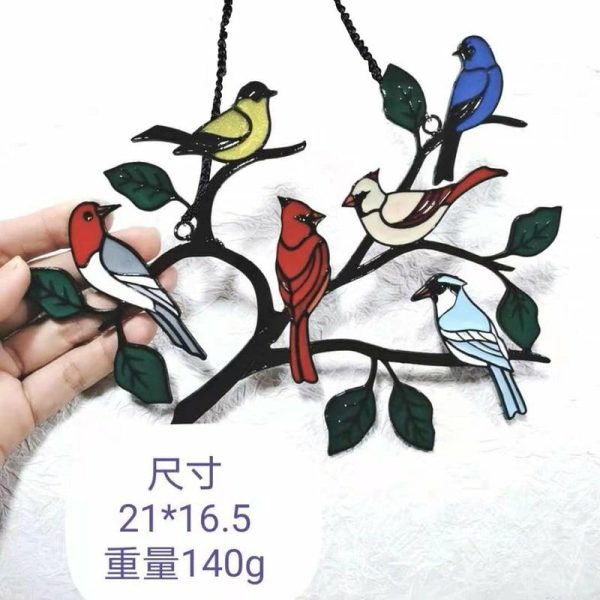 Statues & Sculptures |   Multicolor Birds On A Wire High Stained Suncatcher Window Panel Bird Series Statues & Sculptures as the picture