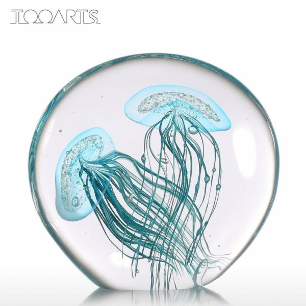 Statues & Sculptures |   Tooarts Blue Jellyfish Gift Glass Ornament Handblown Home Decor Blue Statues & Sculptures Not specified