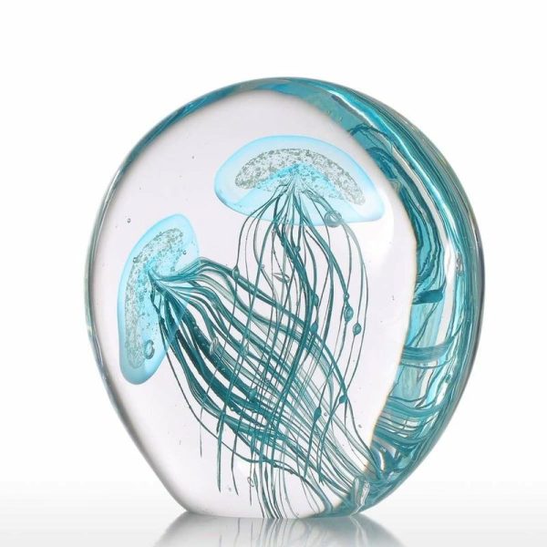 Statues & Sculptures |   Tooarts Blue Jellyfish Gift Glass Ornament Handblown Home Decor Blue Statues & Sculptures Not specified