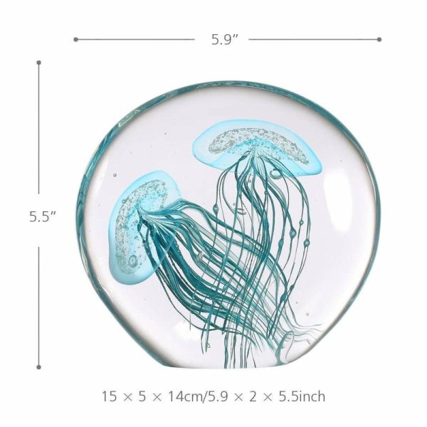 Statues & Sculptures |   Tooarts Blue Jellyfish Gift Glass Ornament Handblown Home Decor Blue Statues & Sculptures Not specified