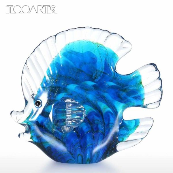 Statues & Sculptures |   Tooarts Blue Tropical Fish Glass Sculpture Home Decoration Glass Fish Statues & Sculptures Not specified