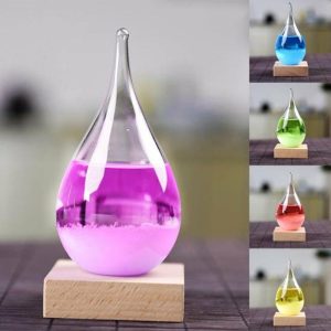 Statues & Sculptures |   Transparent Droplet Storm Home Barometer Glass With Wooden Bass Bottle Decor Statues & Sculptures blue