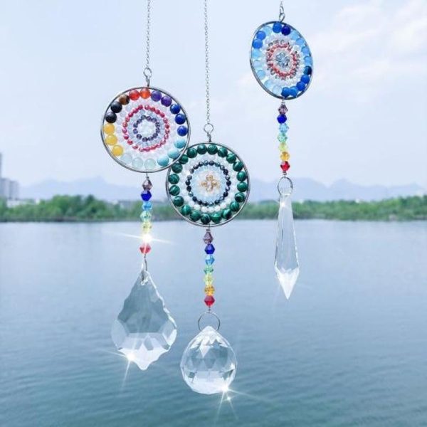 Statues & Sculptures |   Wall Pendant Anti-Fade Window Hanging Reflective 3 Colors Mandala Pendant For Home Statues & Sculptures blue