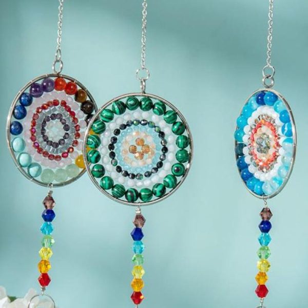 Statues & Sculptures |   Wall Pendant Anti-Fade Window Hanging Reflective 3 Colors Mandala Pendant For Home Statues & Sculptures blue