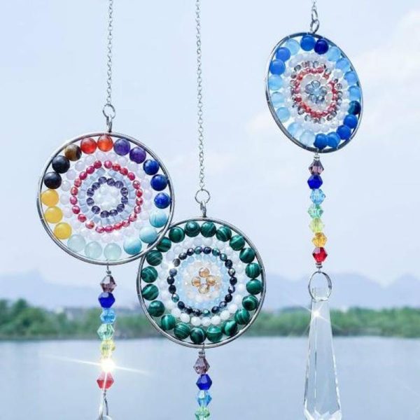 Statues & Sculptures |   Wall Pendant Anti-Fade Window Hanging Reflective 3 Colors Mandala Pendant For Home Statues & Sculptures blue