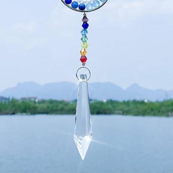 Statues & Sculptures |   Wall Pendant Anti-Fade Window Hanging Reflective 3 Colors Mandala Pendant For Home Statues & Sculptures blue