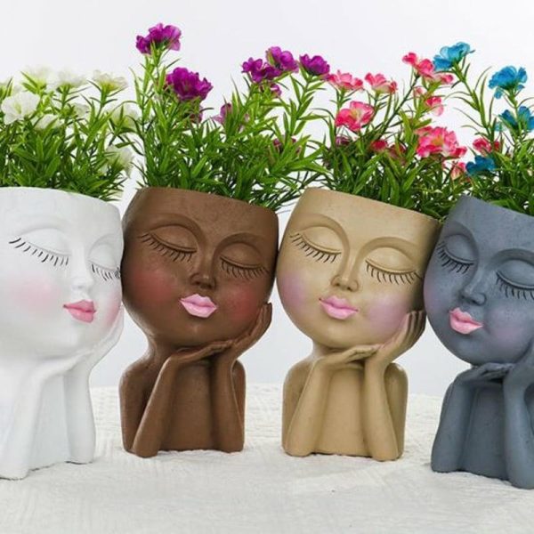 Vases |   Creative Face Flower Pot Smooth Edge Drainage Decorative Vases beige