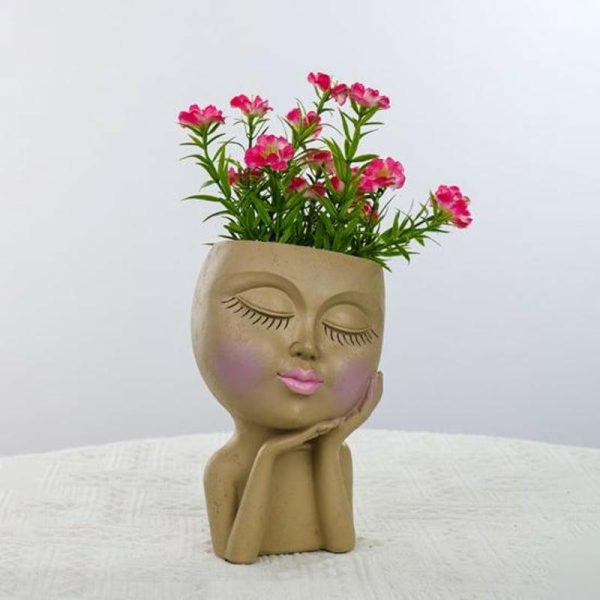 Vases |   Creative Face Flower Pot Smooth Edge Drainage Decorative Vases beige