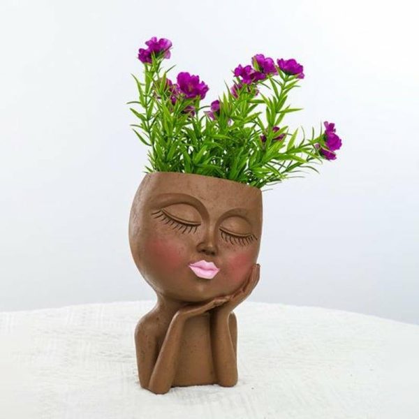 Vases |   Creative Face Flower Pot Smooth Edge Drainage Decorative Vases beige