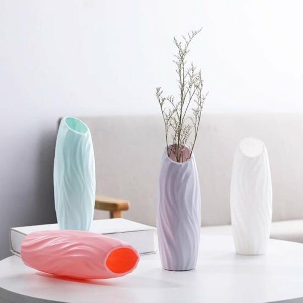 Vases |   Creative Geometric Lines Texture Decorative Smooth Surface Imitation Ceramic Flower Container Home Decor Flower Holder Vases blue