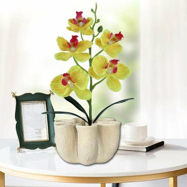 Vases |   Decorative Bowl Fluted Vase Shatterproof Unique Texture Coffee Table Bookshelf Sculptural Flowerpot Decoration Vases beige