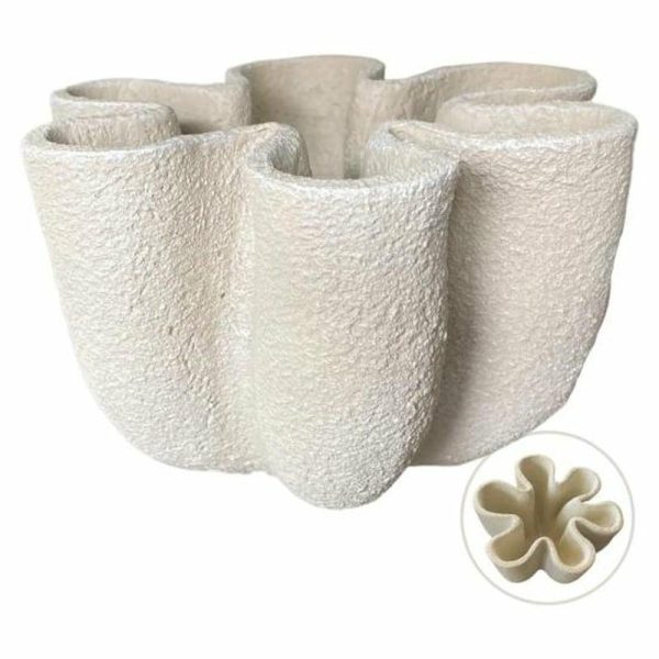 Vases |   Decorative Bowl Fluted Vase Shatterproof Unique Texture Coffee Table Bookshelf Sculptural Flowerpot Decoration Vases beige