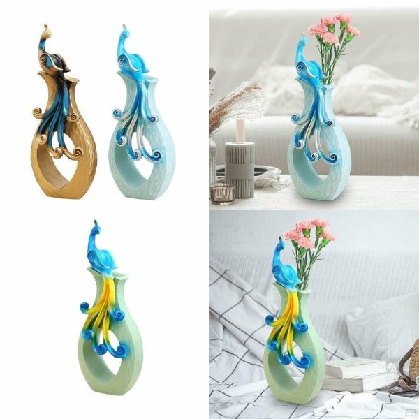 Vases |   Elegant Resin Peacock Flower Vase For Special Occasions Vases blue