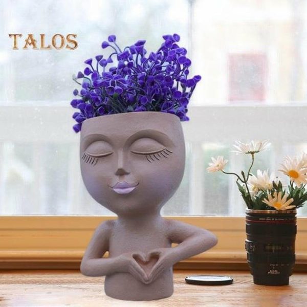 Vases |   Face Planter Love Gesture Home Decor Resin Durable Whimsical Girl Face Planter Pot Garden Supplies Vases brown