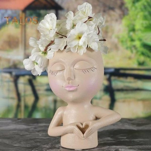 Vases |   Face Planter Love Gesture Home Decor Resin Durable Whimsical Girl Face Planter Pot Garden Supplies Vases brown