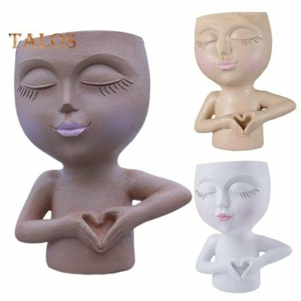 Vases |   Face Planter Love Gesture Home Decor Resin Durable Whimsical Girl Face Planter Pot Garden Supplies Vases brown