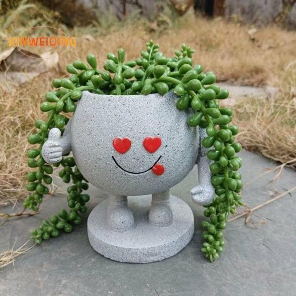 Vases |   Flower Pot, Adorable Smiling Face Expression, Plant Pot, Resin Garden Pot For Indoor Outdoor Decoration Vases brown