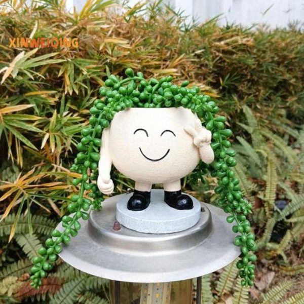 Vases |   Flower Pot, Adorable Smiling Face Expression, Plant Pot, Resin Garden Pot For Indoor Outdoor Decoration Vases brown