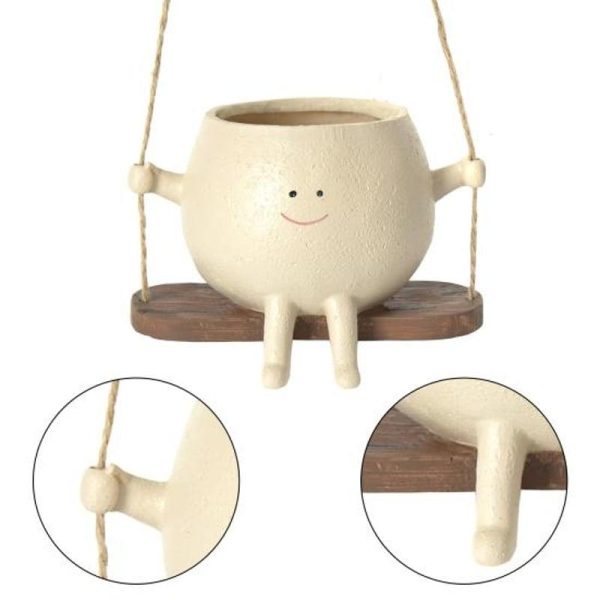 Vases |   Flower Pot Cute Face Design Swing Plant Pot Versatile Durable Hanging Planter For Home Garden Decoration Vases beige