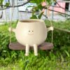 Vases |   Flower Pot Cute Face Design Swing Plant Pot Versatile Durable Hanging Planter For Home Garden Decoration Vases beige