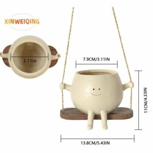 Vases |   Flower Pot Cute Face Design, Swing Plant Pot, Versatile Durable Hanging Planter, Home Garden Decoration Vases beige