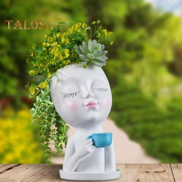 Vases |   Flower Pot Reusable Decorative Creative Shape Practical Face Planter Pot Decoration Garden Supplies Vases beige