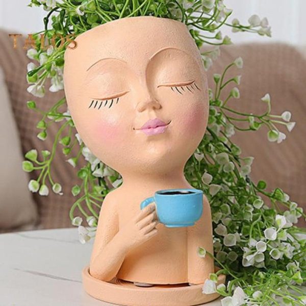 Vases |   Flower Pot Reusable Decorative Creative Shape Practical Face Planter Pot Decoration Garden Supplies Vases beige