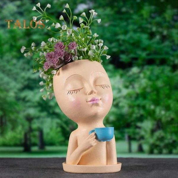 Vases |   Flower Pot Reusable Decorative Creative Shape Practical Face Planter Pot Decoration Garden Supplies Vases beige